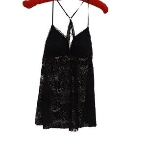 Linea Donatella Sz X-Large Black Lace Babydoll Racerback Romantic Gothic Grunge